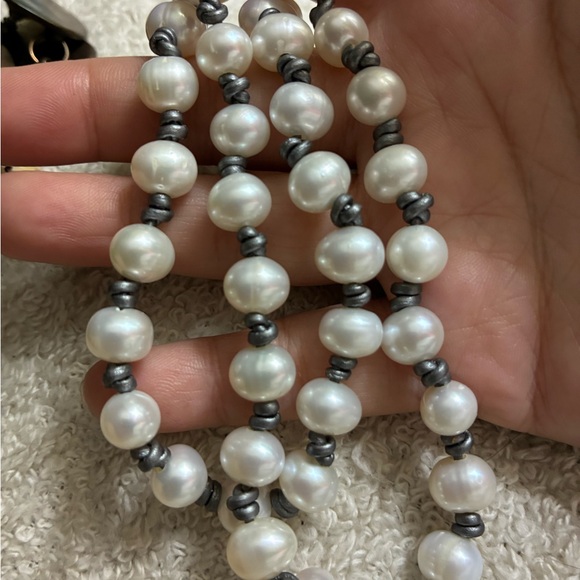 Elegant Real Pearl on Silver Cord Necklace